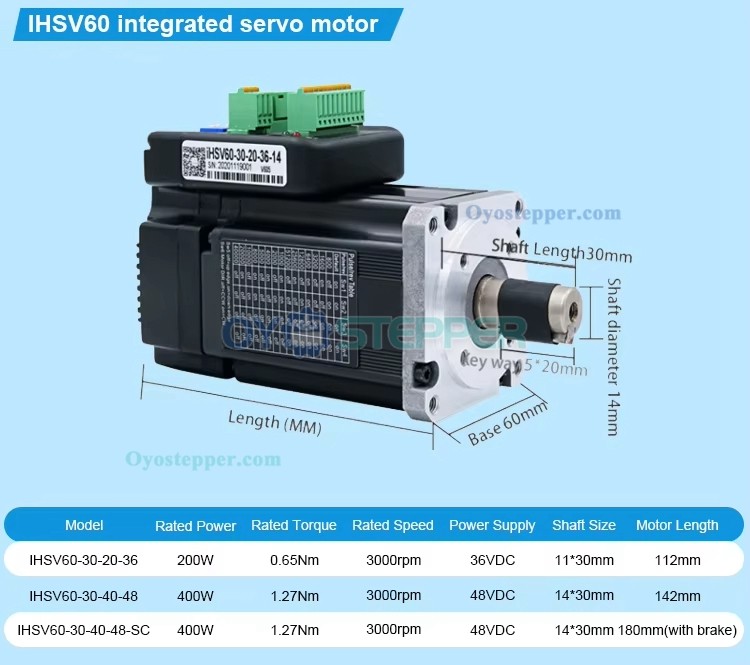 JMC Nema 23 Integrated AC Servo Motor with Brake 400W 48V 1.27N.m 3 Phase 3000RPM 60 x 60mm
